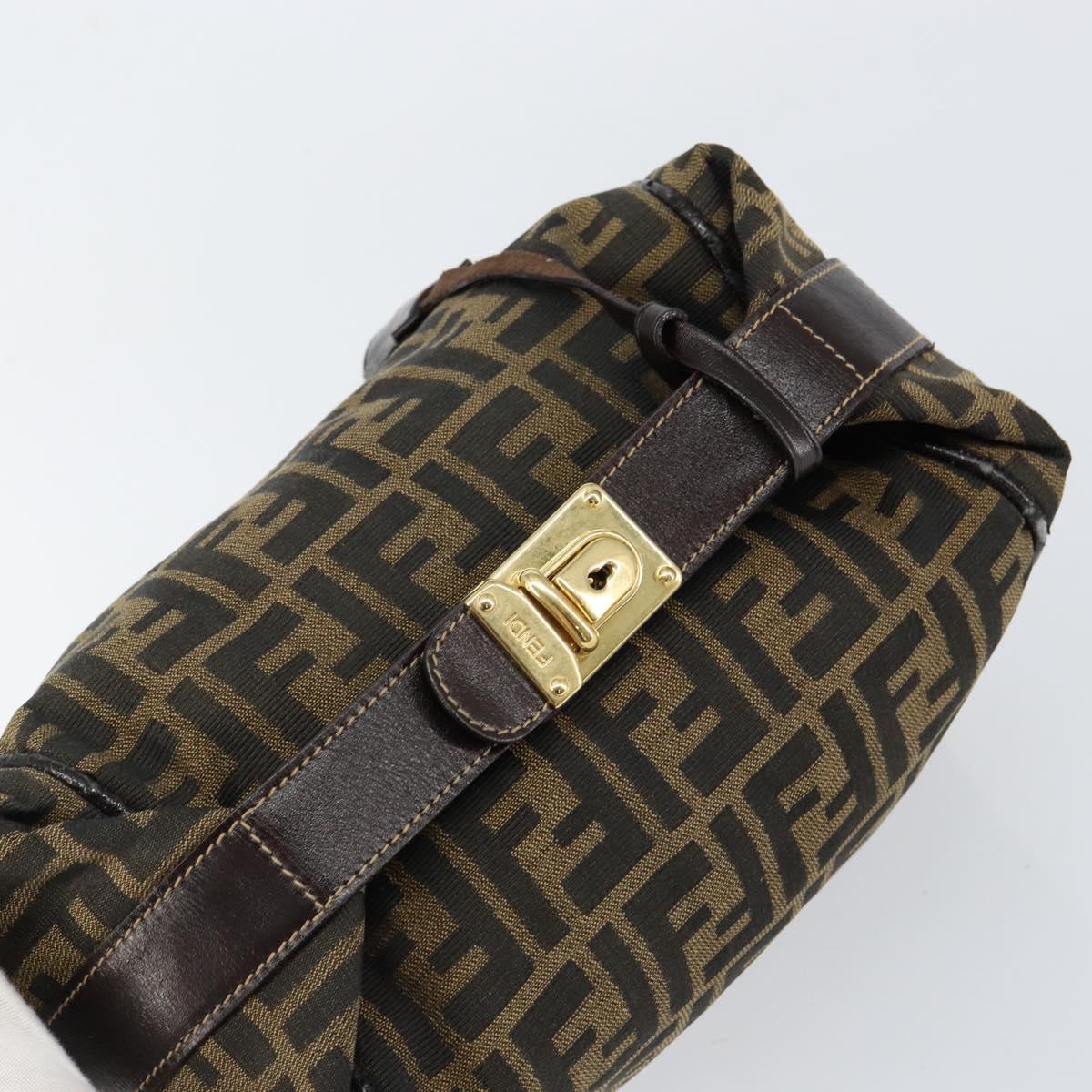 FENDI Zucca Canvas Vanity Hand Bag Black Brown Auth 153365