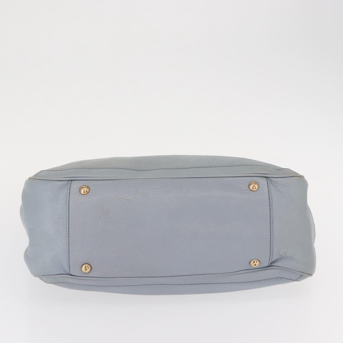 Salvatore Ferragamo Gancini Tote Bag Leather Light Blue Gold Auth 153367