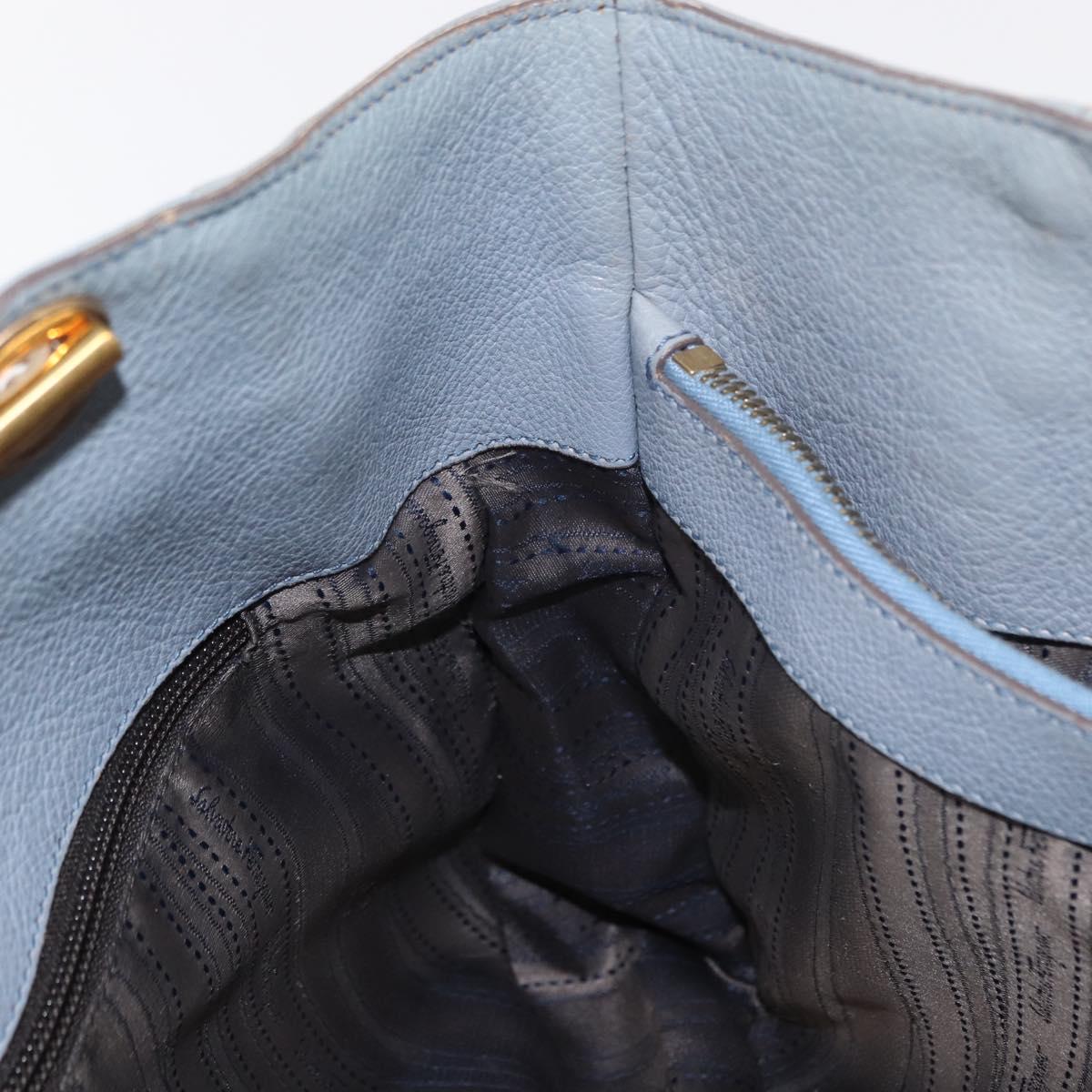 Salvatore Ferragamo Gancini Tote Bag Leather Light Blue Gold Auth 153367