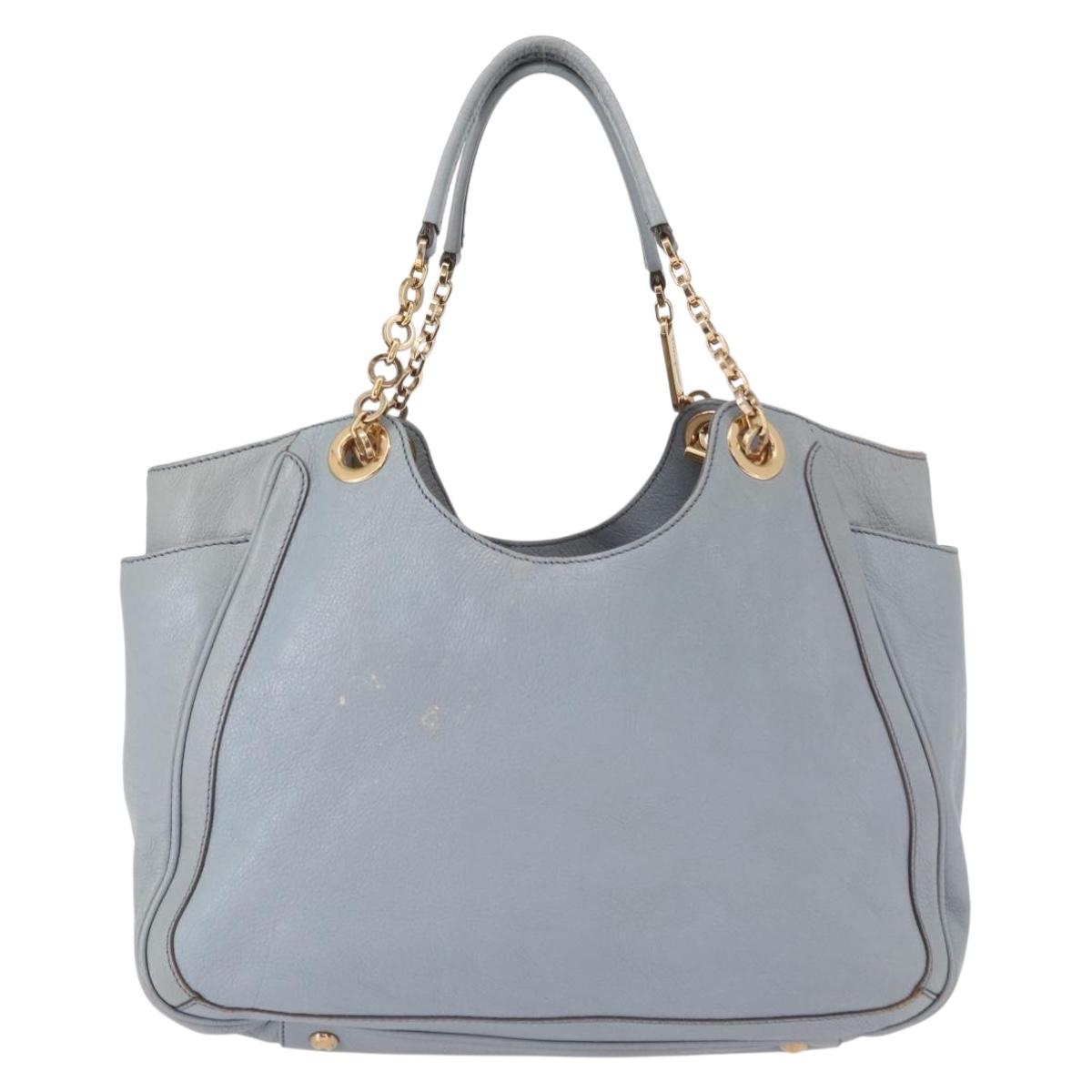 Salvatore Ferragamo Gancini Tote Bag Leather Light Blue Gold Auth 153367
