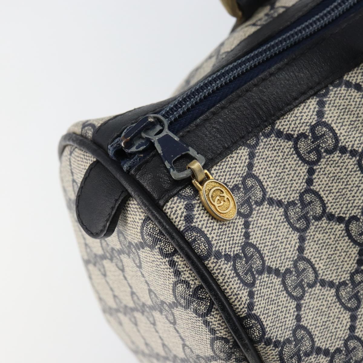 GUCCI GG Supreme Sherry Line Boston Bag PVC Navy Gold Red Auth 153368