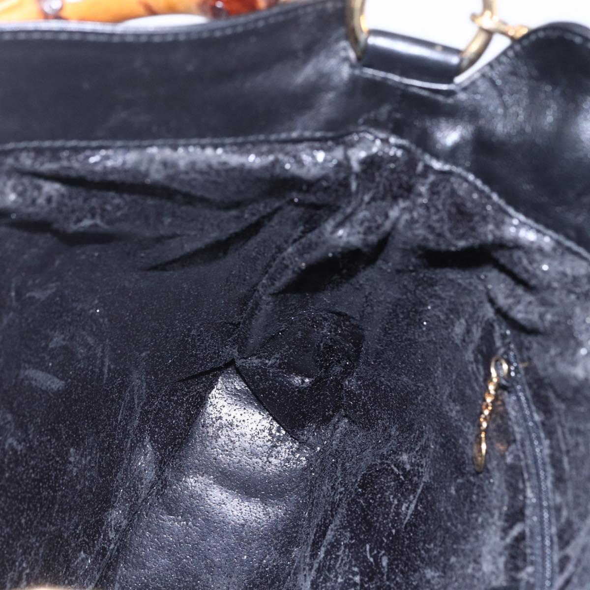 GUCCI Bamboo Hand Bag Leather 2way Black Gold 001 1998 1638 Auth 153369