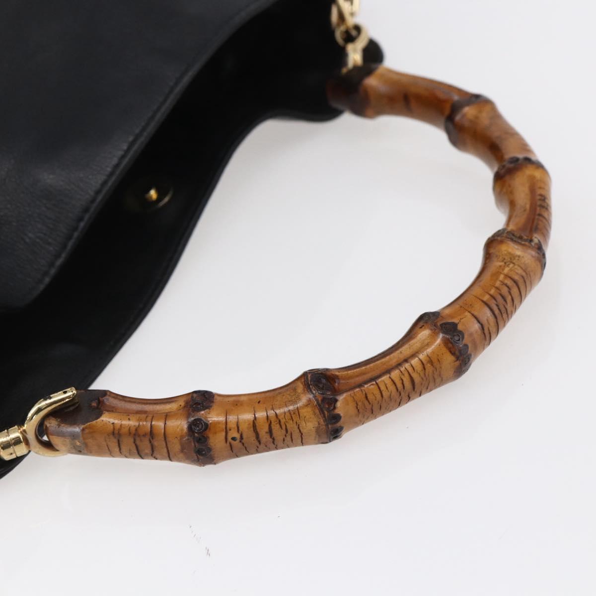 GUCCI Bamboo Hand Bag Leather 2way Black Gold 001 1998 1638 Auth 153369