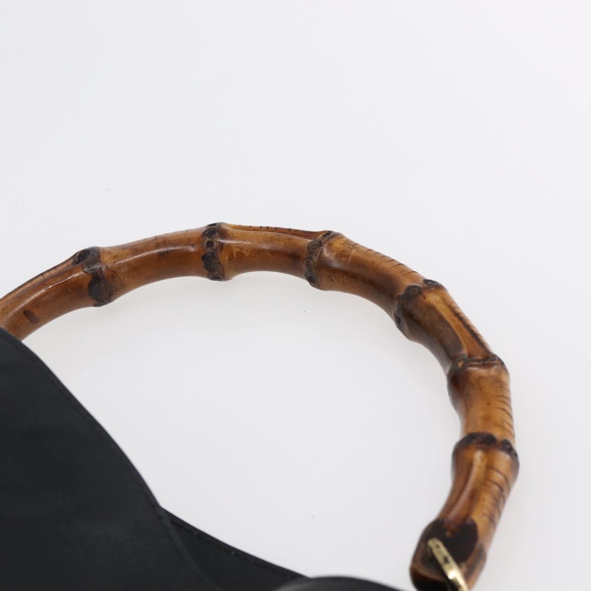 GUCCI Bamboo Hand Bag Leather 2way Black Gold 001 1998 1638 Auth 153369