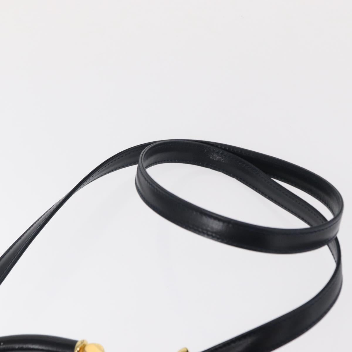 BALLY Hand Bag Leather 2way Navy Gold Auth 153371