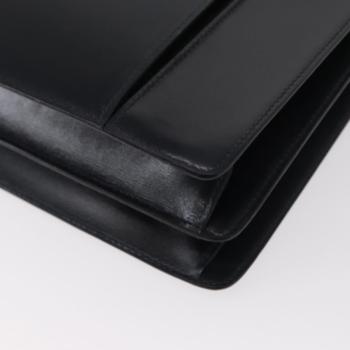 BALLY Hand Bag Leather 2way Navy Gold Auth 153371