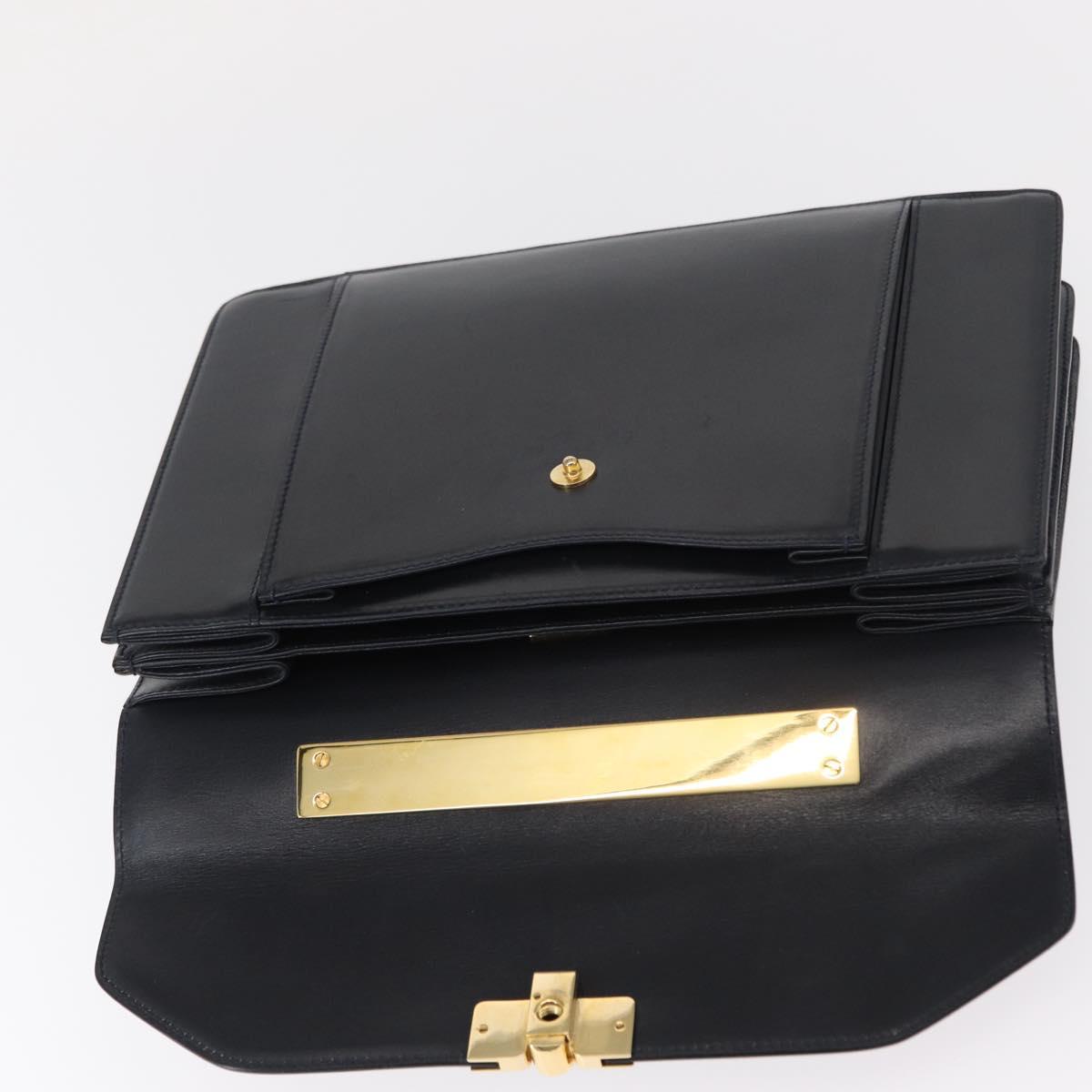 BALLY Hand Bag Leather 2way Navy Gold Auth 153371