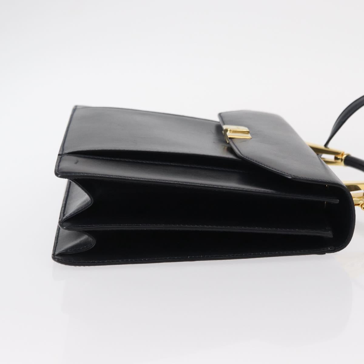 BALLY Hand Bag Leather 2way Navy Gold Auth 153371