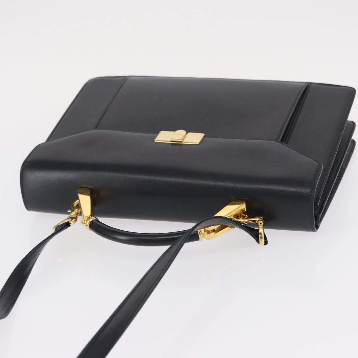 BALLY Hand Bag Leather 2way Navy Gold Auth 153371