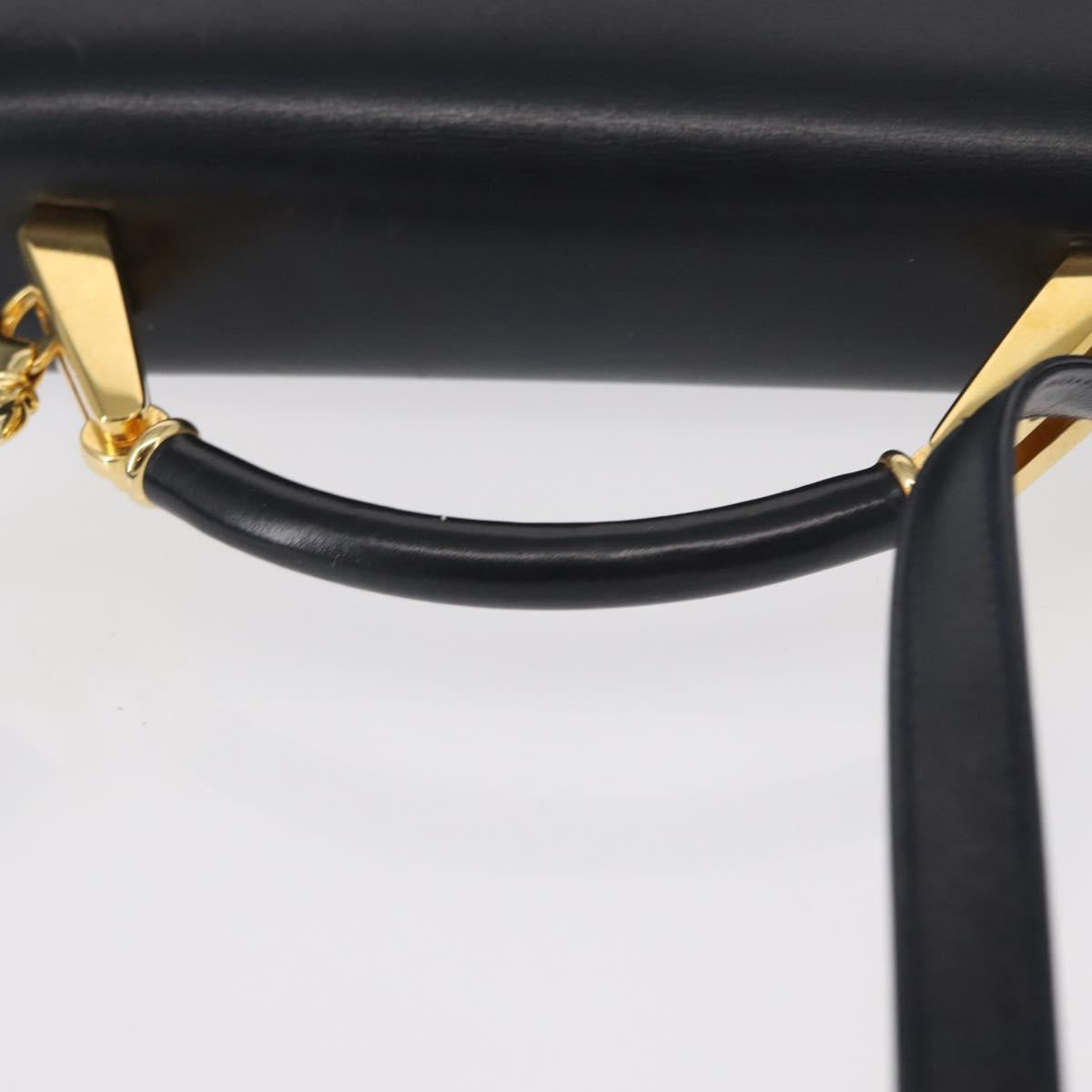 BALLY Hand Bag Leather 2way Navy Gold Auth 153371