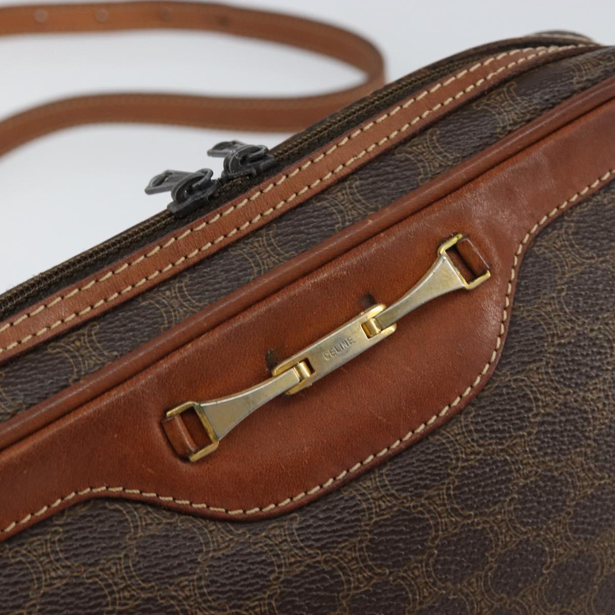 CELINE Macadam Canvas Shoulder Bag PVC Leather Brown Gold Auth 153388