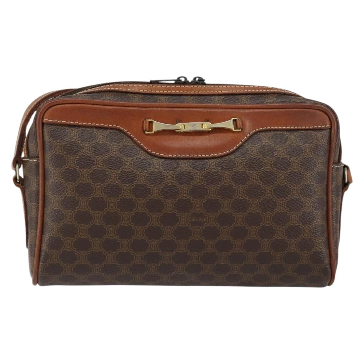 CELINE Macadam Canvas Shoulder Bag PVC Leather Brown Gold Auth 153388