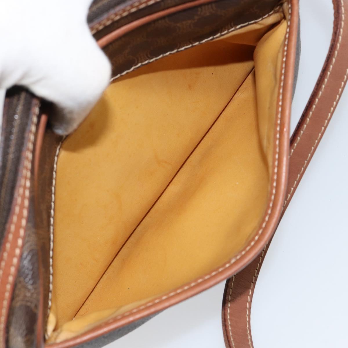 CELINE Macadam Canvas Shoulder Bag PVC Leather Brown Gold Auth 153388