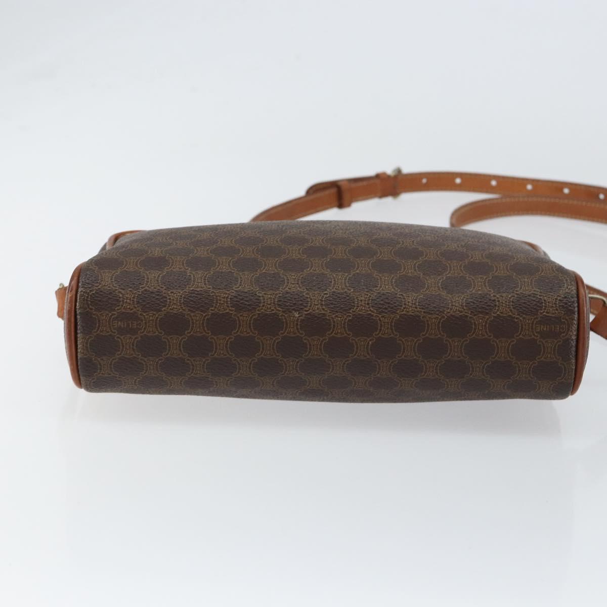 CELINE Macadam Canvas Shoulder Bag PVC Leather Brown Gold Auth 153388