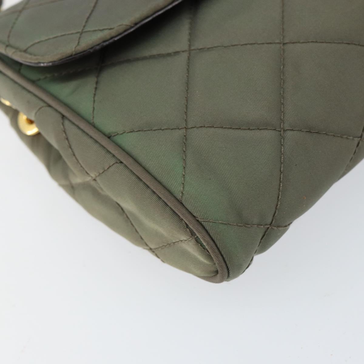 PRADA Chain Shoulder Bag Nylon Khaki Gold Auth 153389