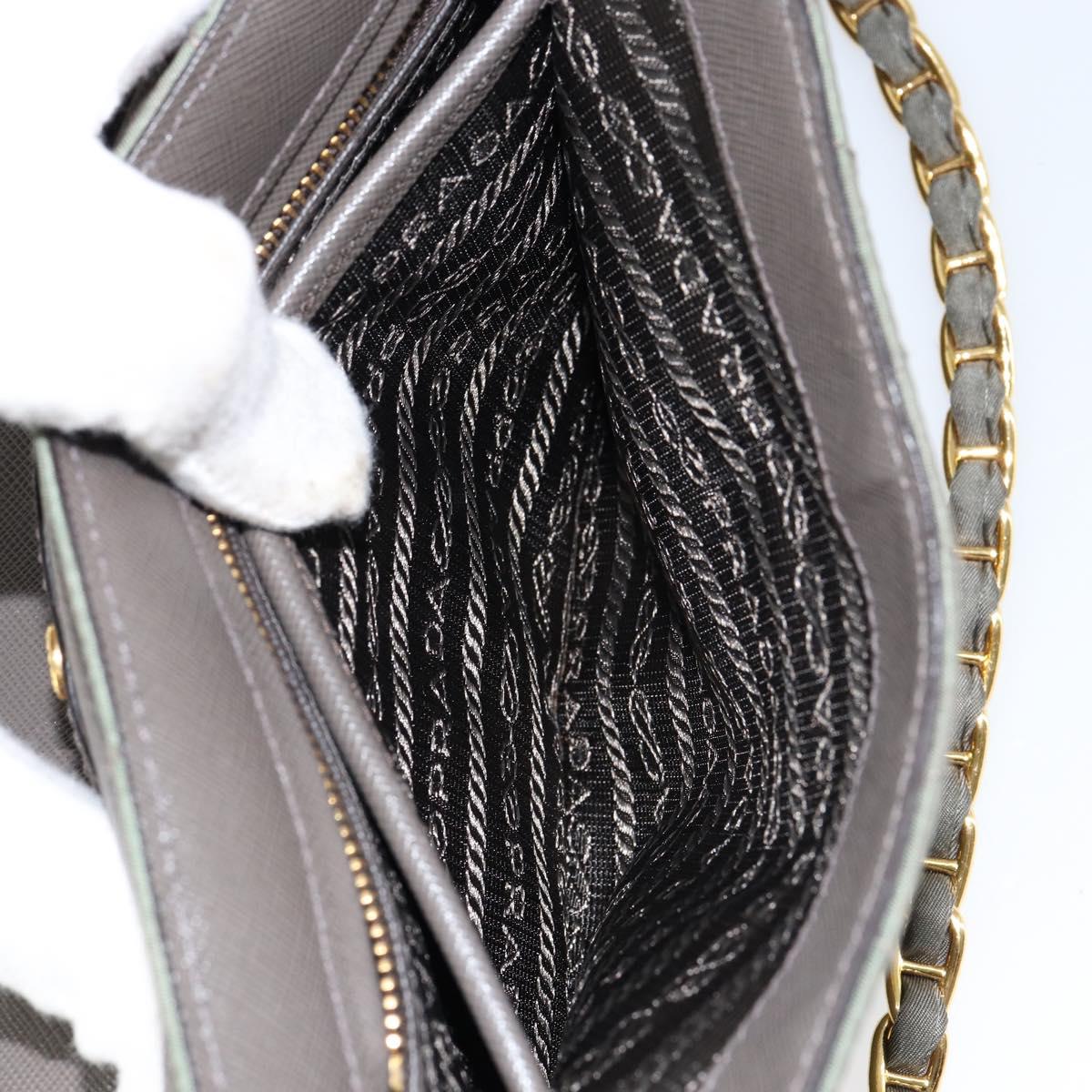 PRADA Chain Shoulder Bag Nylon Khaki Gold Auth 153389