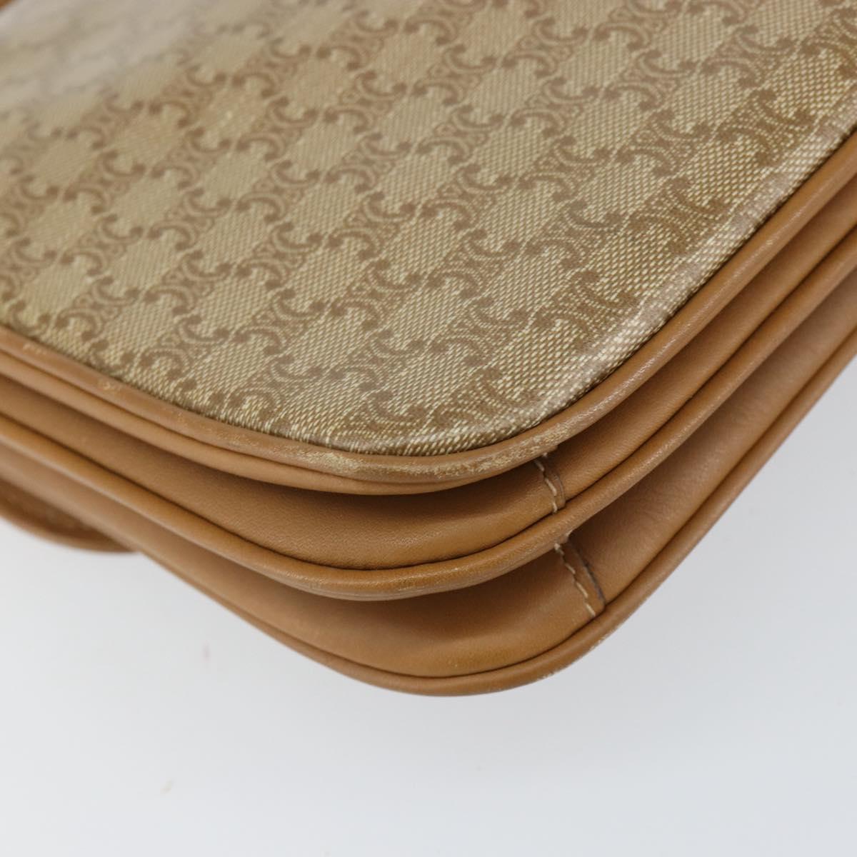 CELINE Macadam Canvas Shoulder Bag PVC Leather Beige Gold Auth 153390