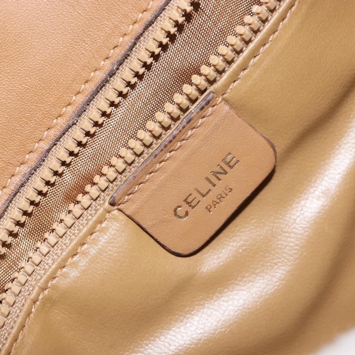 CELINE Macadam Canvas Shoulder Bag PVC Leather Beige Gold Auth 153390