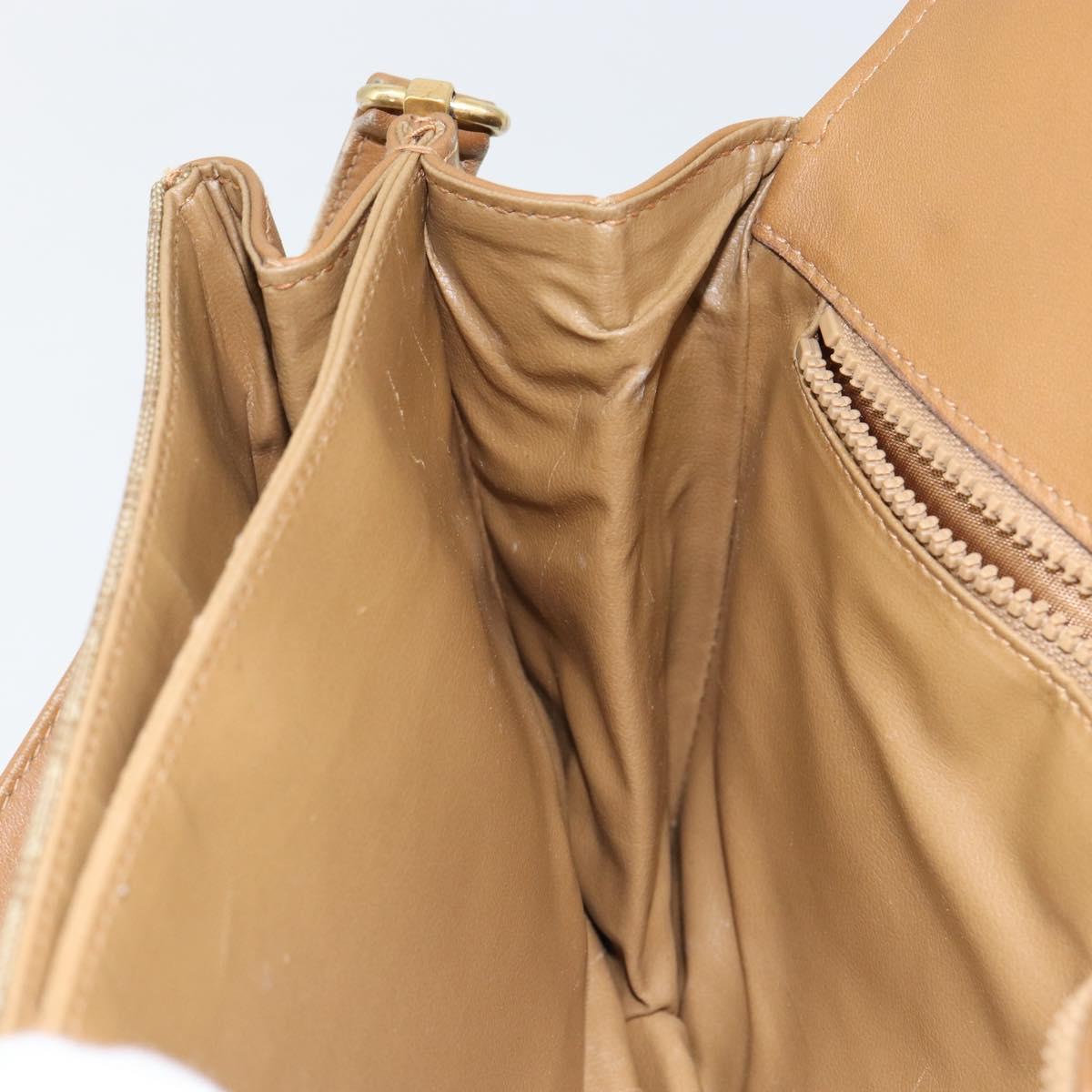 CELINE Macadam Canvas Shoulder Bag PVC Leather Beige Gold Auth 153390