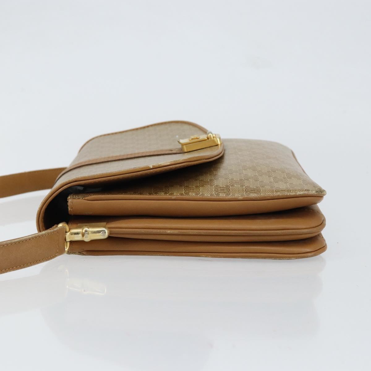 CELINE Macadam Canvas Shoulder Bag PVC Leather Beige Gold Auth 153390