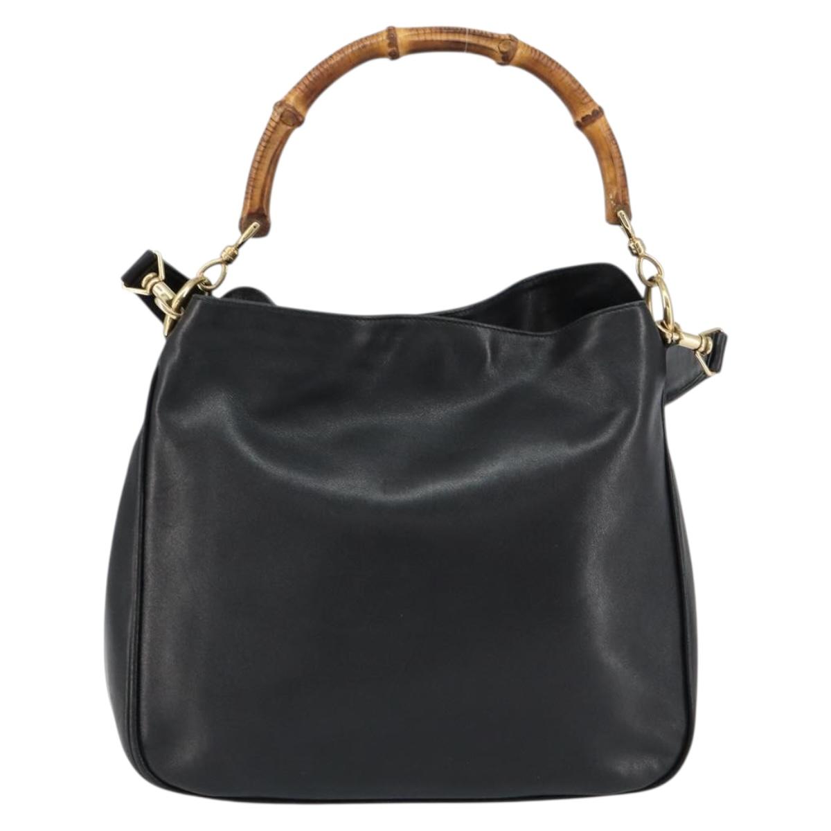 GUCCI Bamboo Shoulder Bag Leather 2way Black Gold 001 2123 1638 Auth 153394