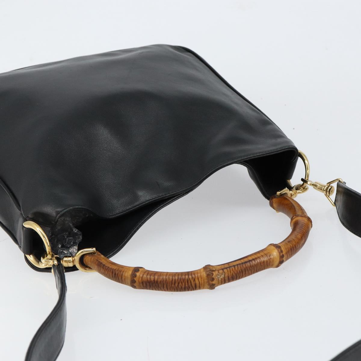 GUCCI Bamboo Shoulder Bag Leather 2way Black Gold 001 2123 1638 Auth 153394