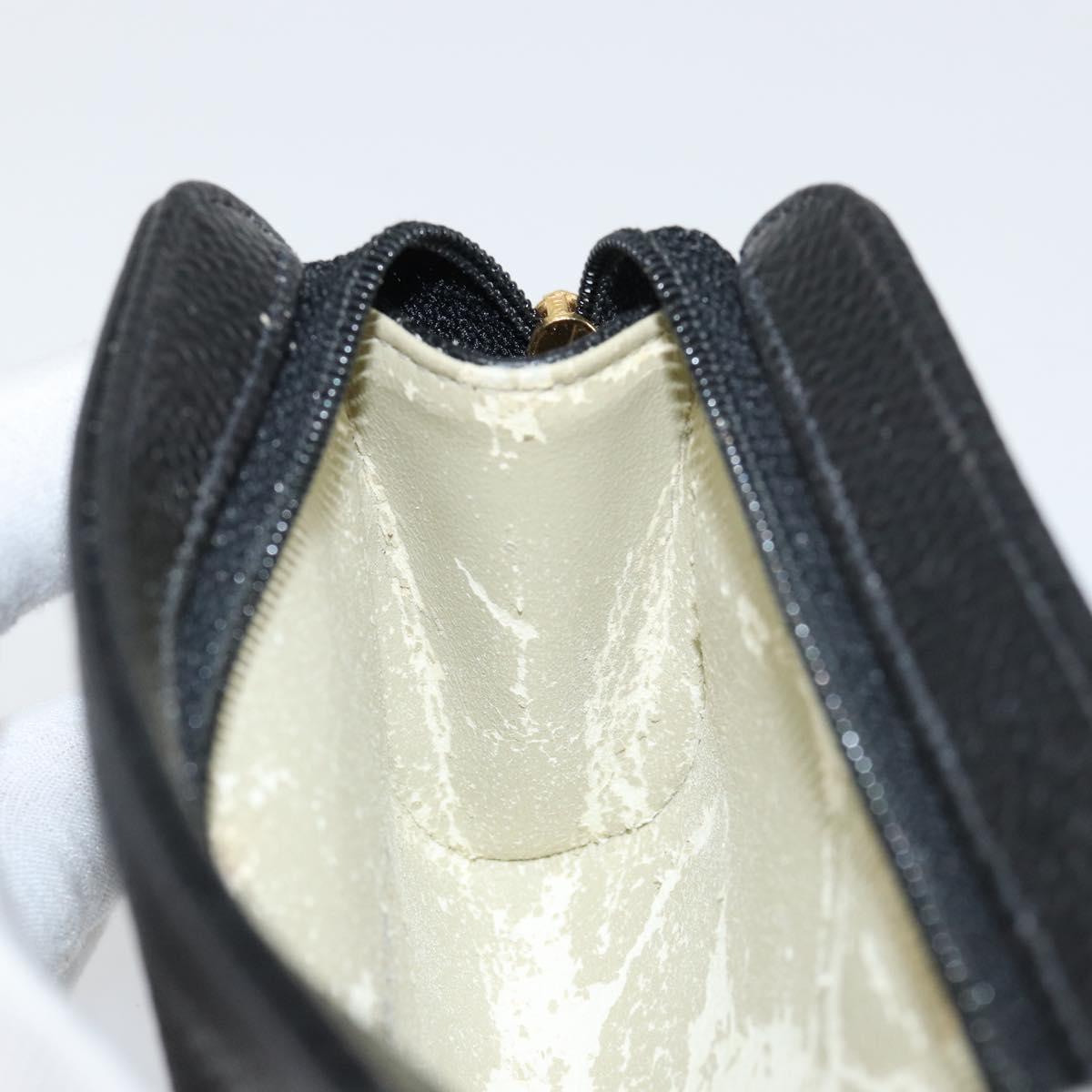 CHANEL COCO Mark Pouch Caviar Skin Black Gold CC Auth 153420