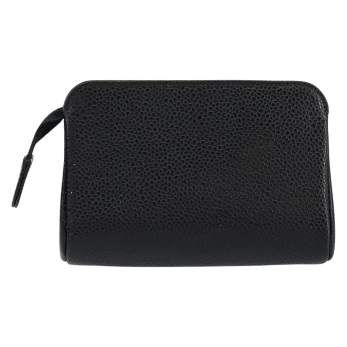 CHANEL COCO Mark Pouch Caviar Skin Black Gold CC Auth 153420