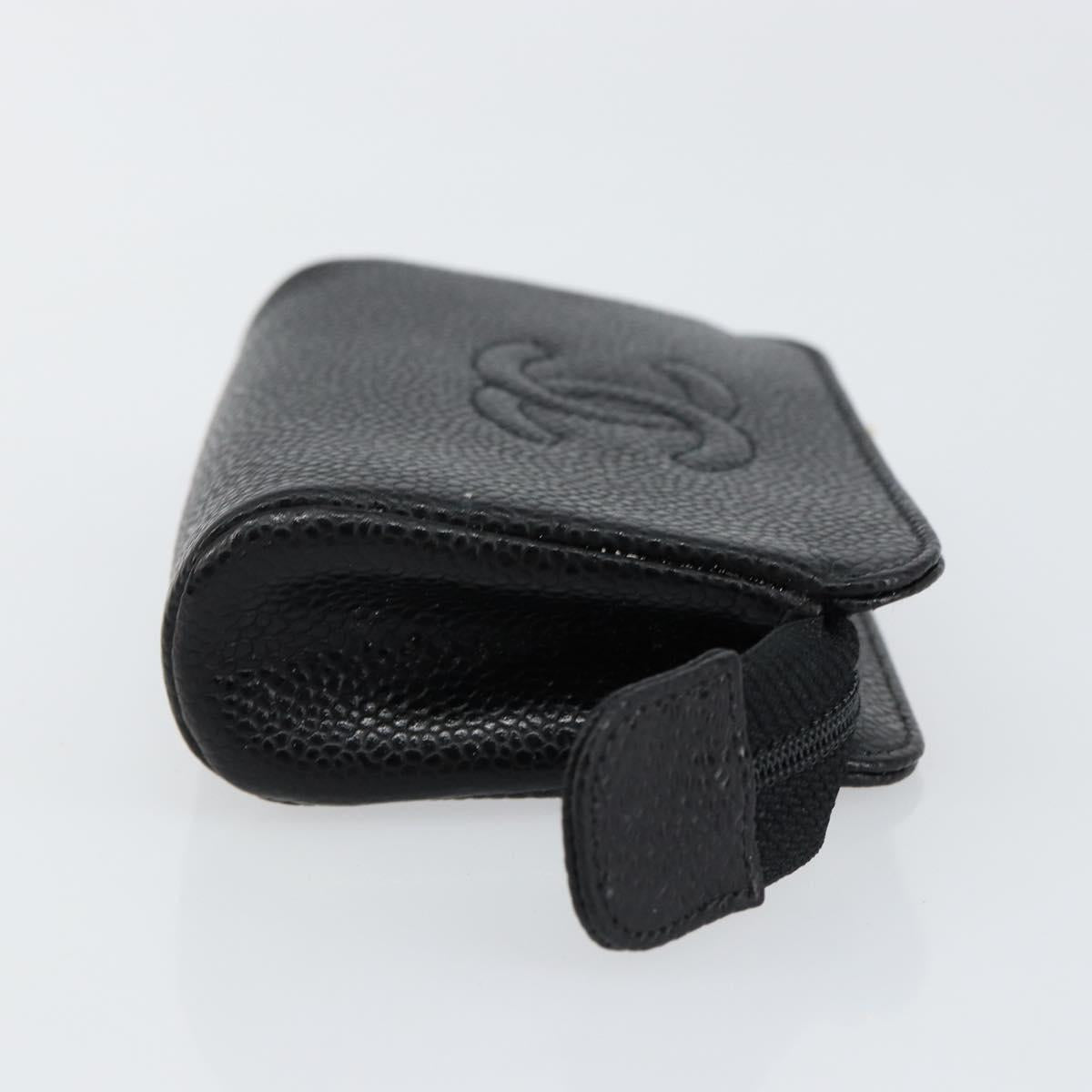 CHANEL COCO Mark Pouch Caviar Skin Black Gold CC Auth 153420