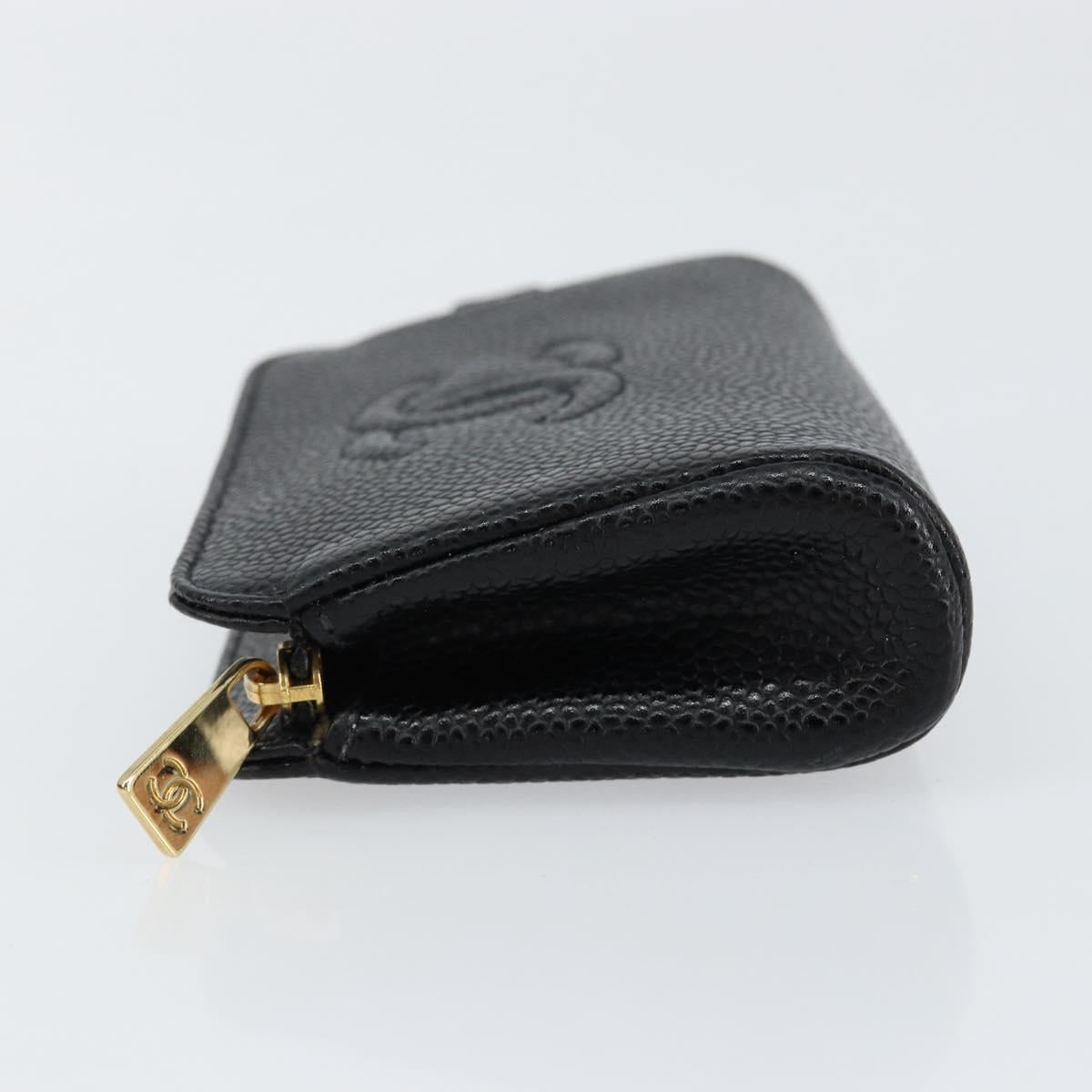 CHANEL COCO Mark Pouch Caviar Skin Black Gold CC Auth 153420