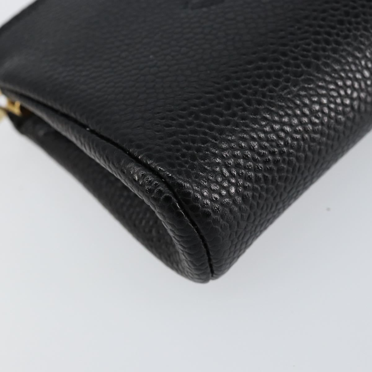 CHANEL COCO Mark Pouch Caviar Skin Black Gold CC Auth 153420