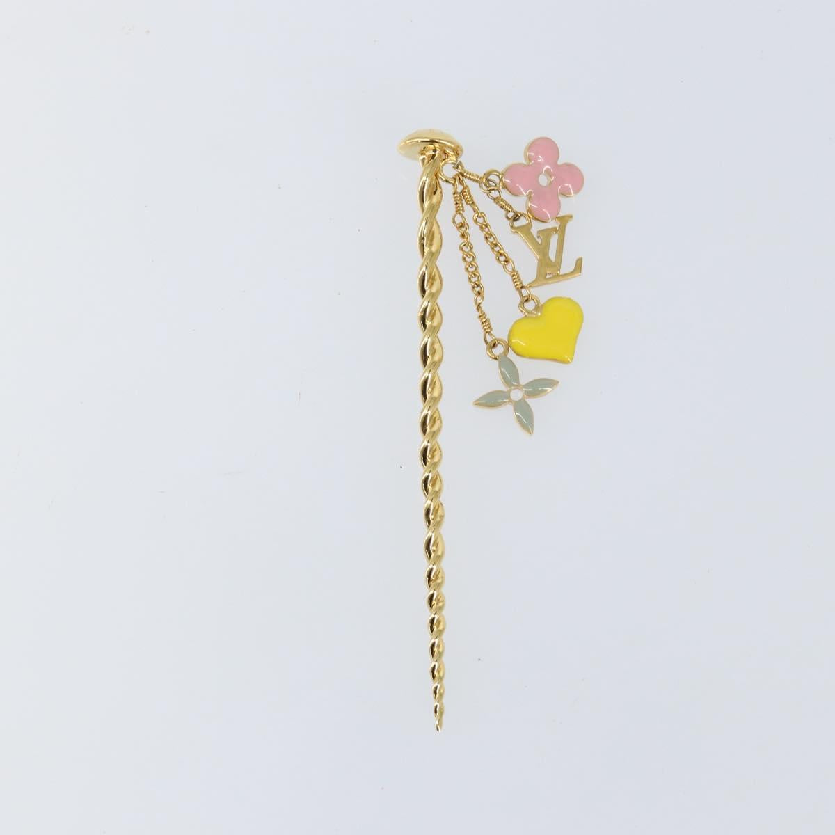 LOUIS VUITTON Sweet Monogram Pick Cheveux Hair Pin metal Gold M65847 Auth 153424