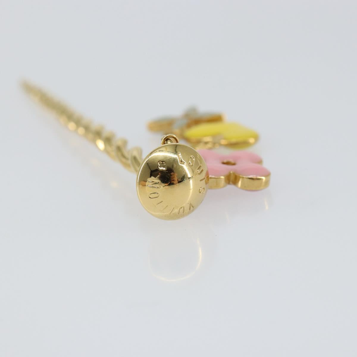 LOUIS VUITTON Sweet Monogram Pick Cheveux Hair Pin metal Gold M65847 Auth 153424