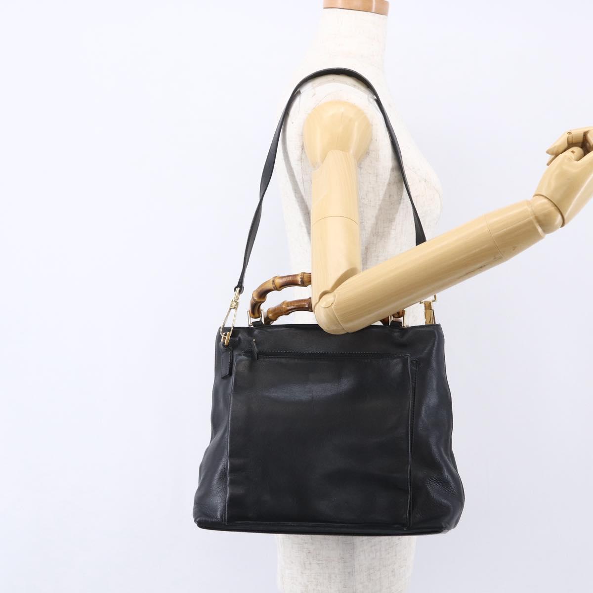 GUCCI Bamboo Hand Bag Leather 2way Black Gold 002 2058 0508 0 Auth 153437