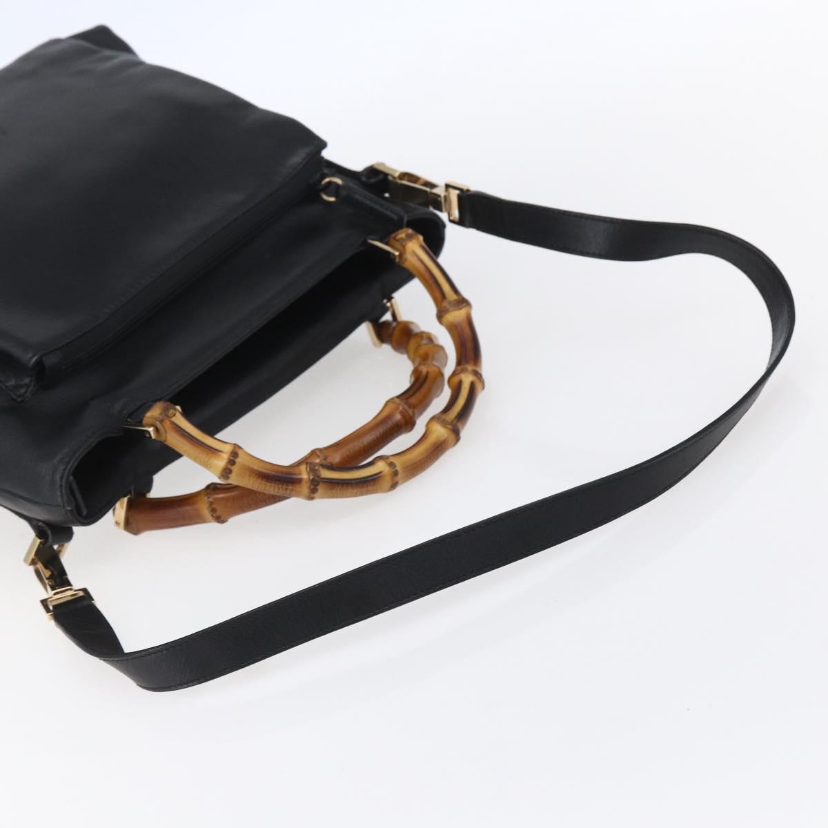 GUCCI Bamboo Hand Bag Leather 2way Black Gold 002 2058 0508 0 Auth 153437