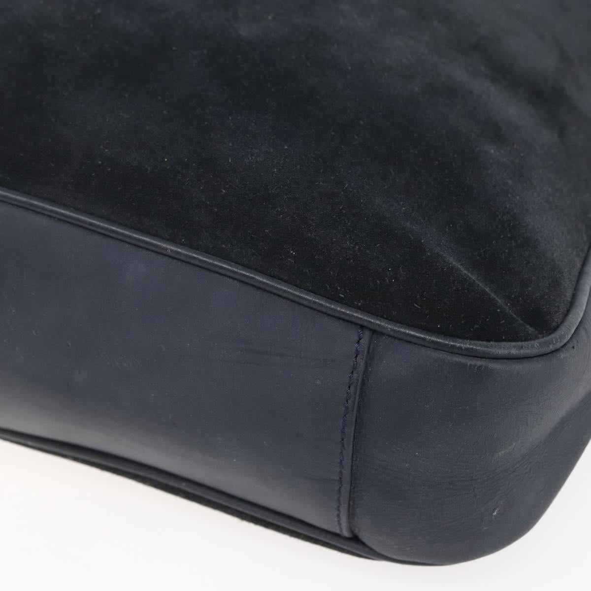 GUCCI Bamboo Hand Bag Suede 2way Navy Gold Auth 153438