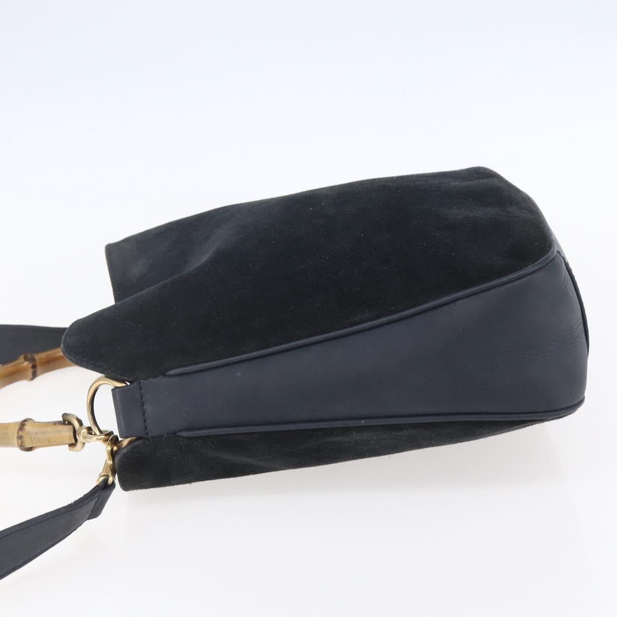 GUCCI Bamboo Hand Bag Suede 2way Navy Gold Auth 153438