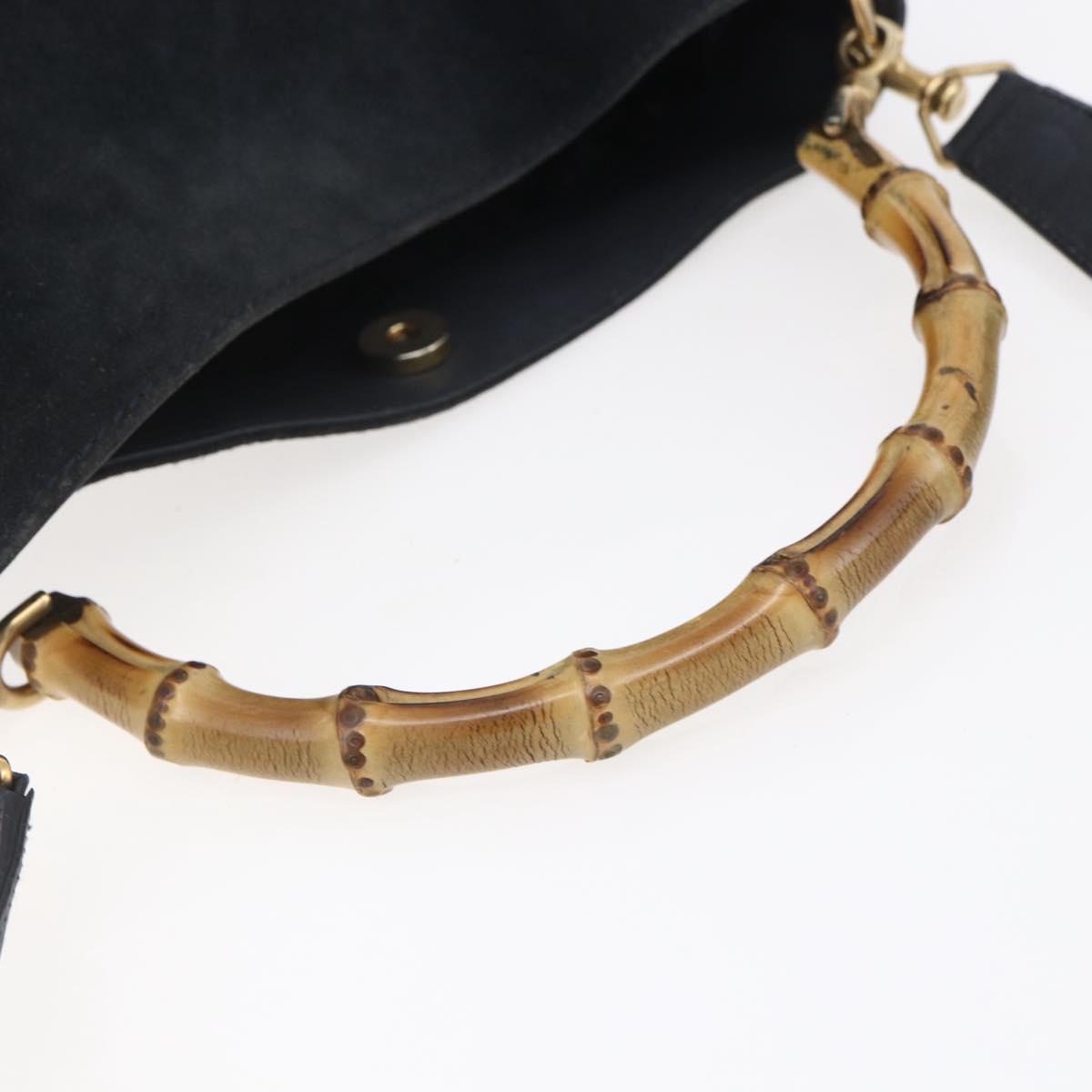 GUCCI Bamboo Hand Bag Suede 2way Navy Gold Auth 153438
