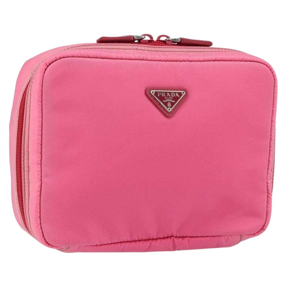 PRADA Vanity Cosmetic Pouch Nylon Pink Silver Auth 153441