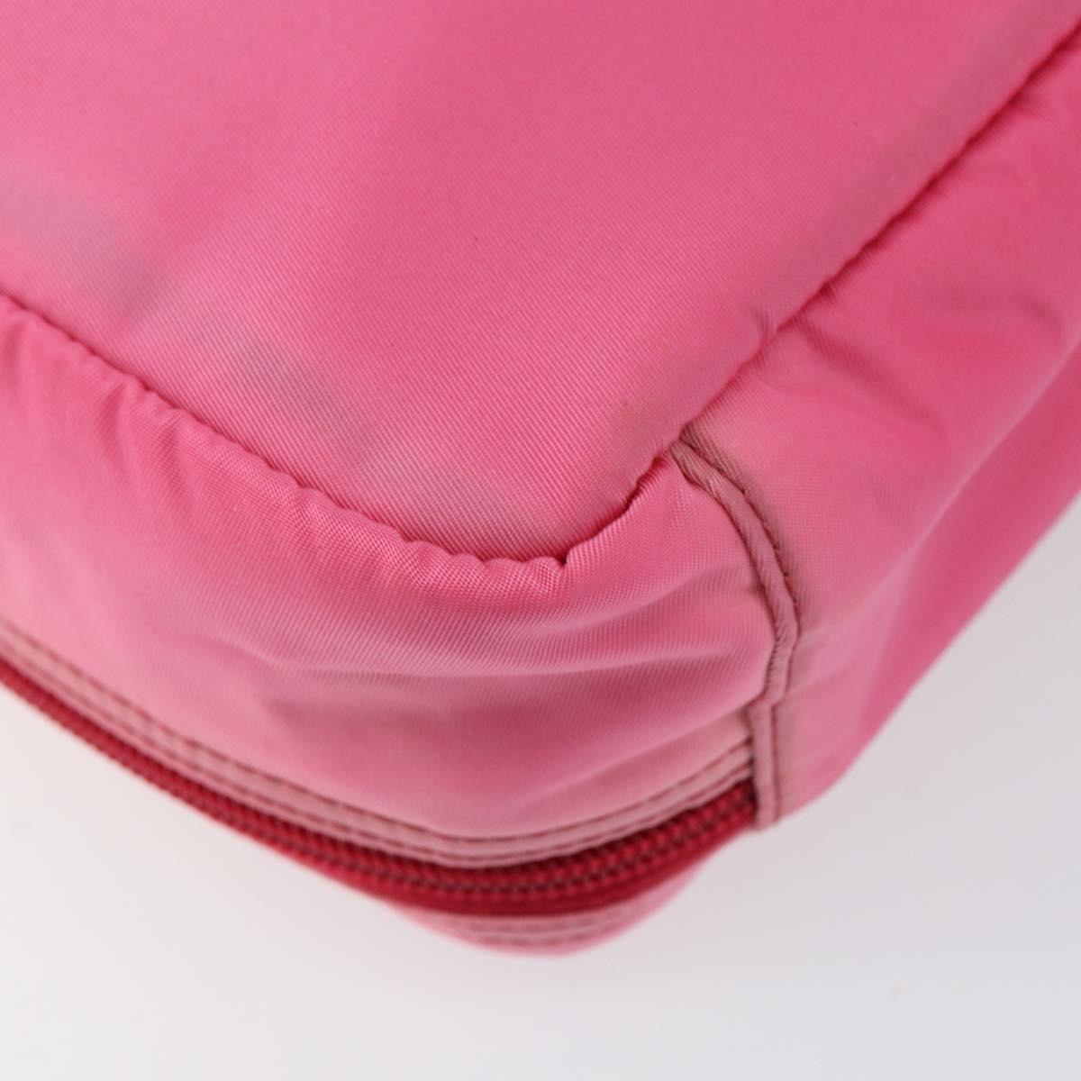 PRADA Vanity Cosmetic Pouch Nylon Pink Silver Auth 153441