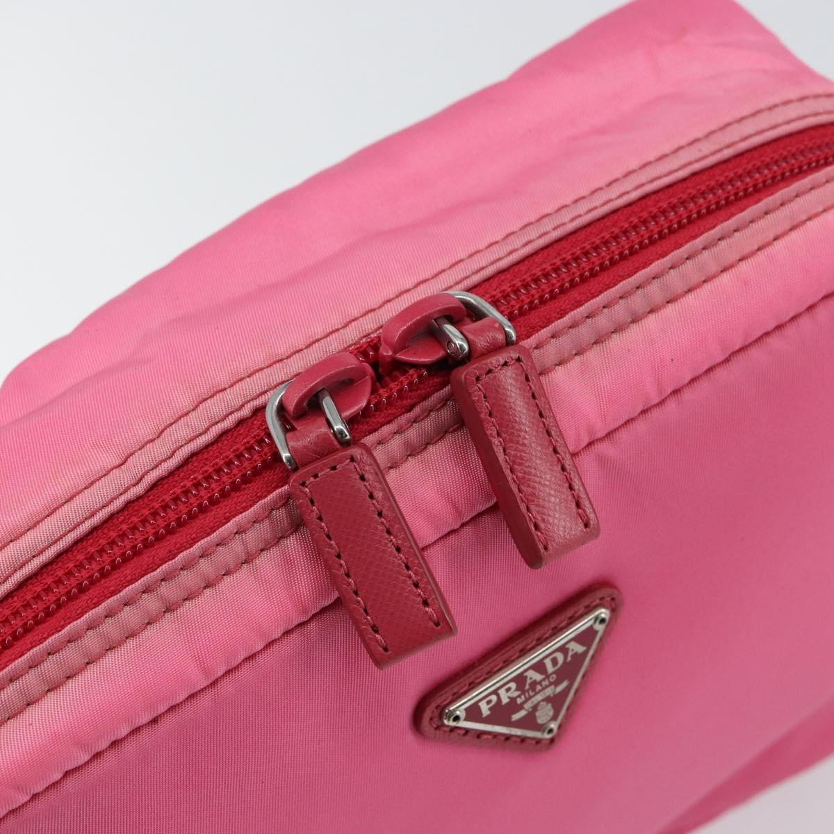 PRADA Vanity Cosmetic Pouch Nylon Pink Silver Auth 153441