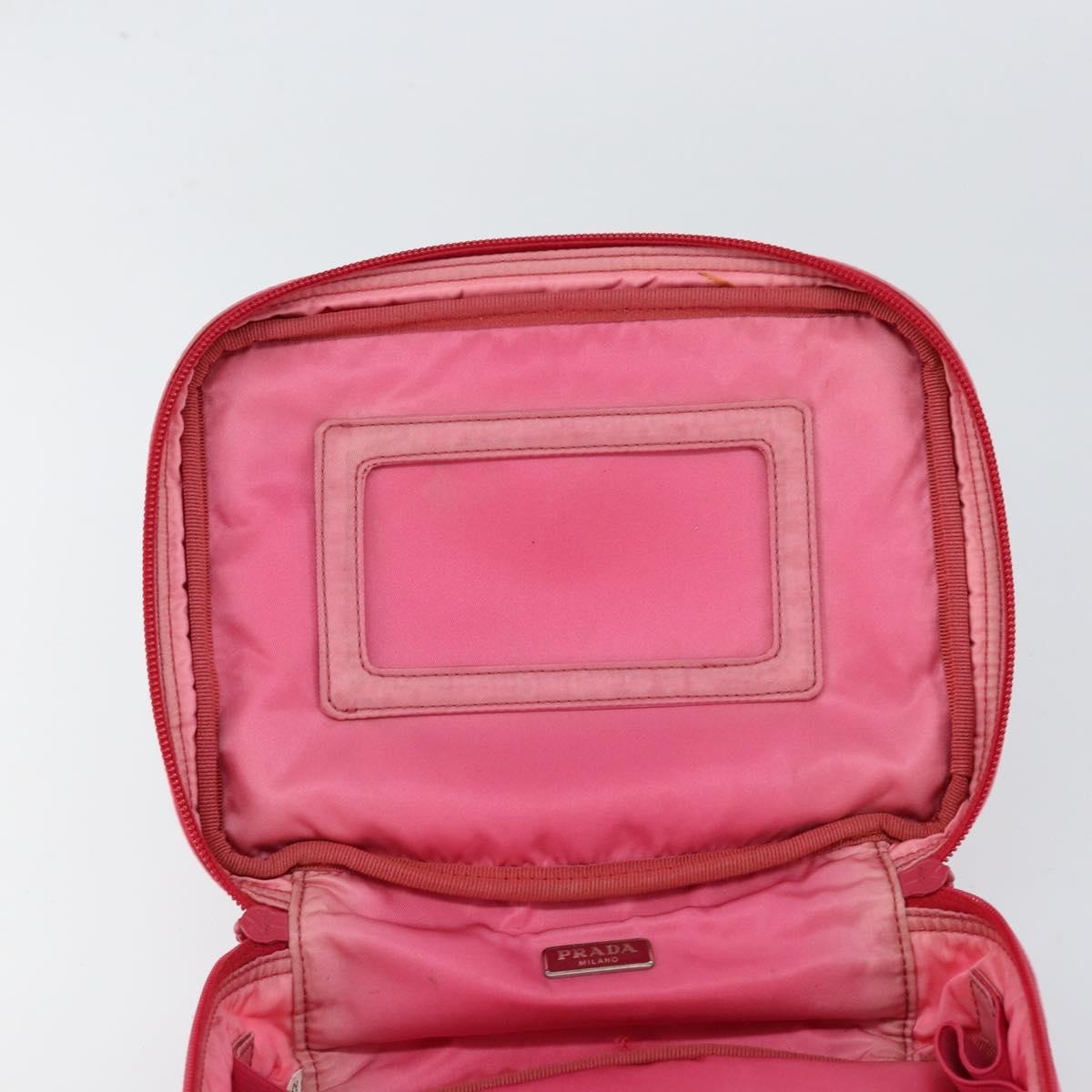 PRADA Vanity Cosmetic Pouch Nylon Pink Silver Auth 153441