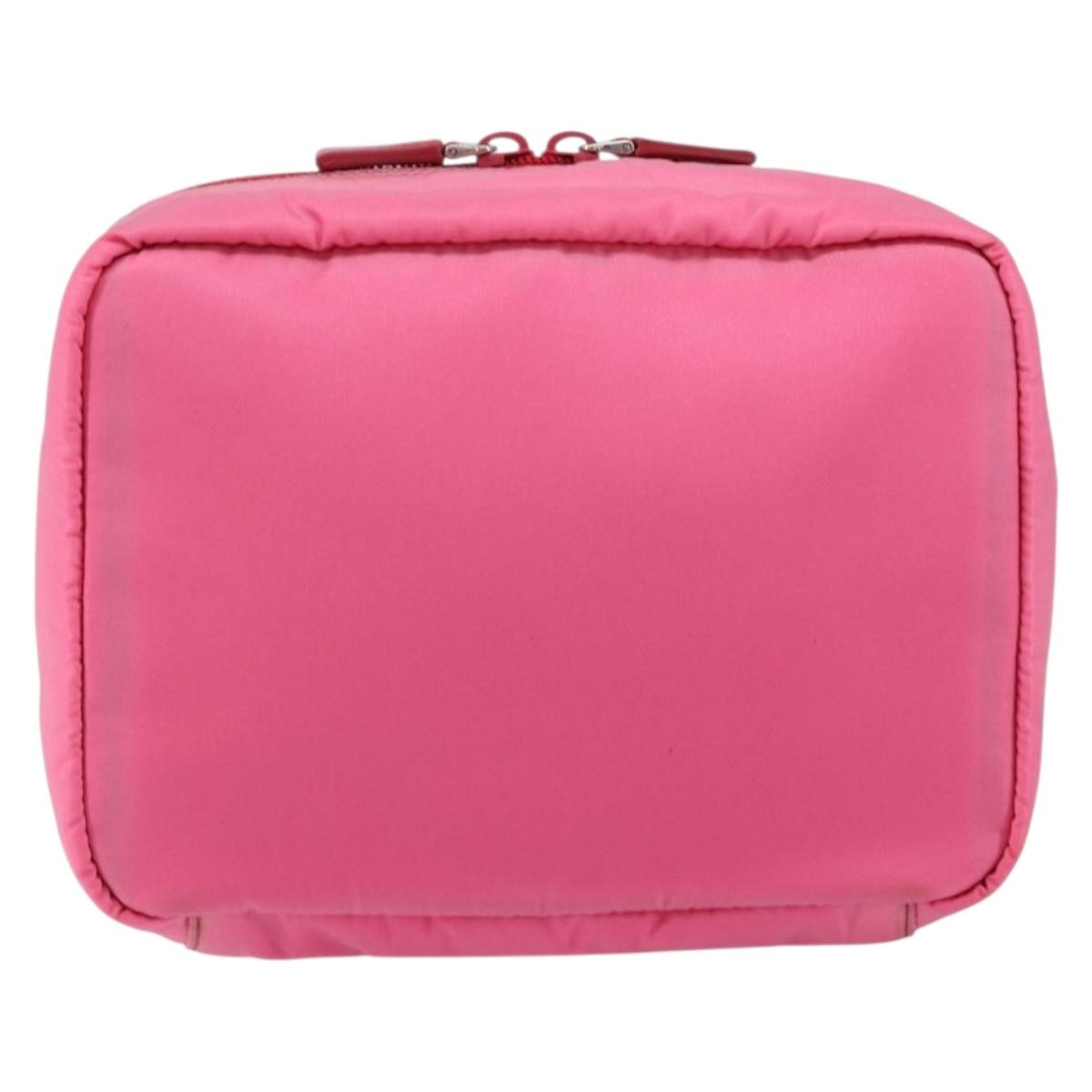 PRADA Vanity Cosmetic Pouch Nylon Pink Silver Auth 153441