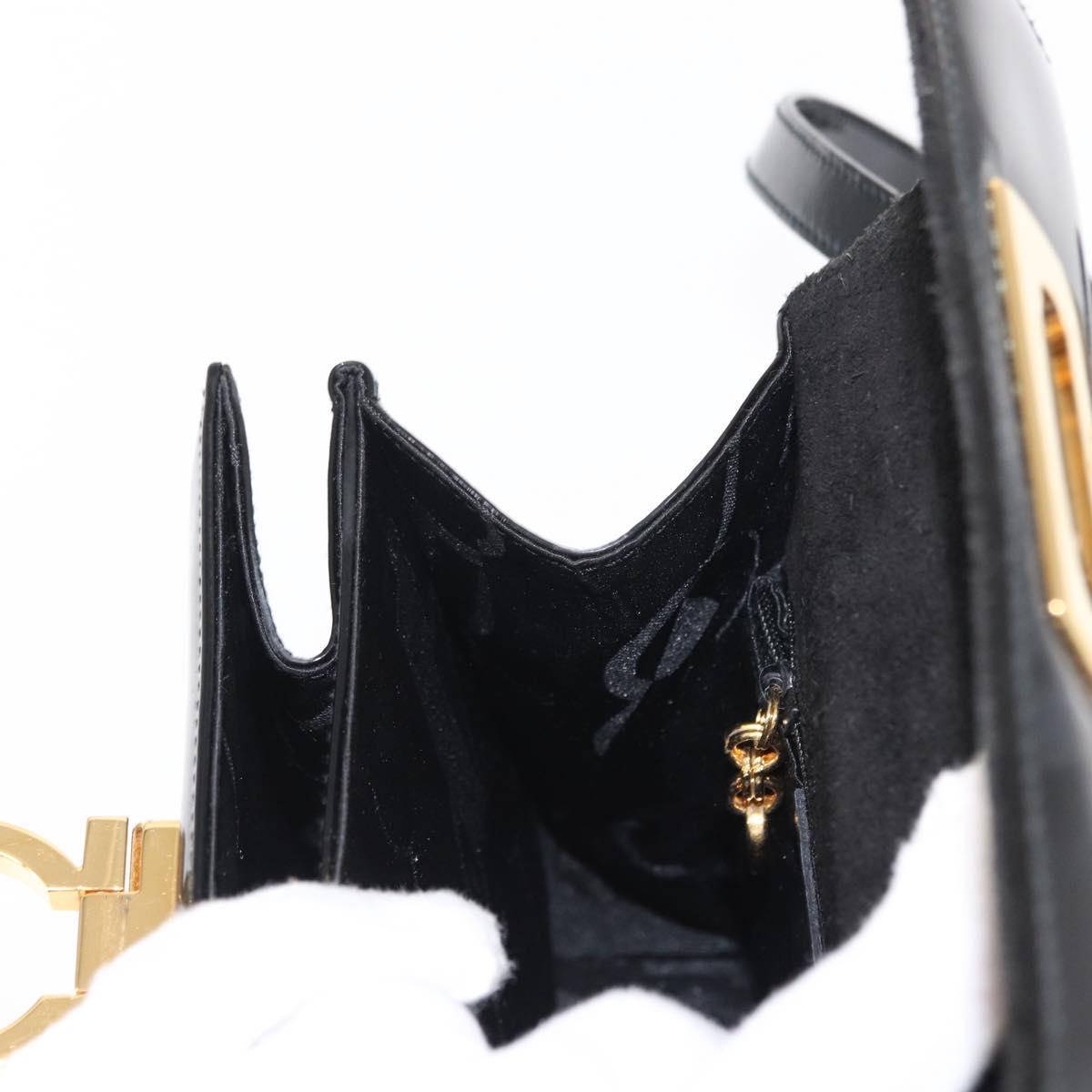 Salvatore Ferragamo Gancini Hand Bag Enamel 2way Black Gold Auth 153460