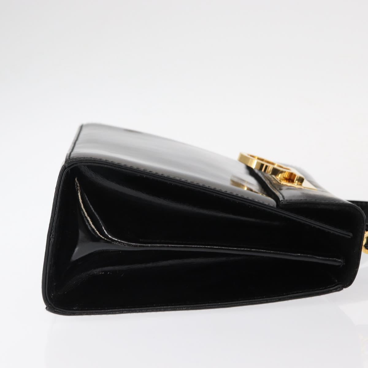Salvatore Ferragamo Gancini Hand Bag Enamel 2way Black Gold Auth 153460