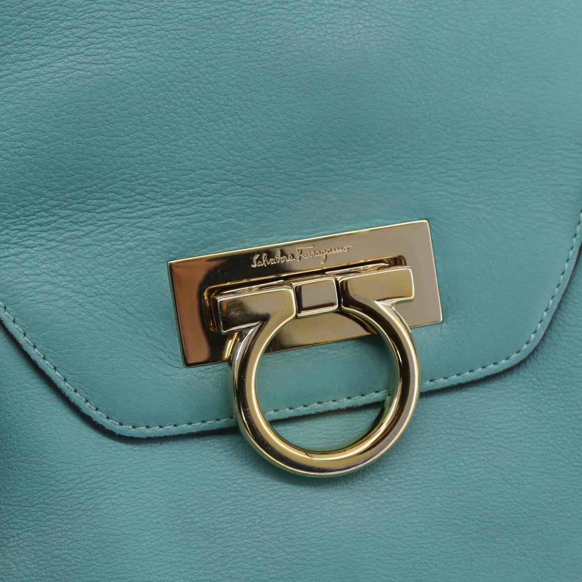 Salvatore Ferragamo Gancini Tote Bag Leather Turquoise Blue Auth 153461