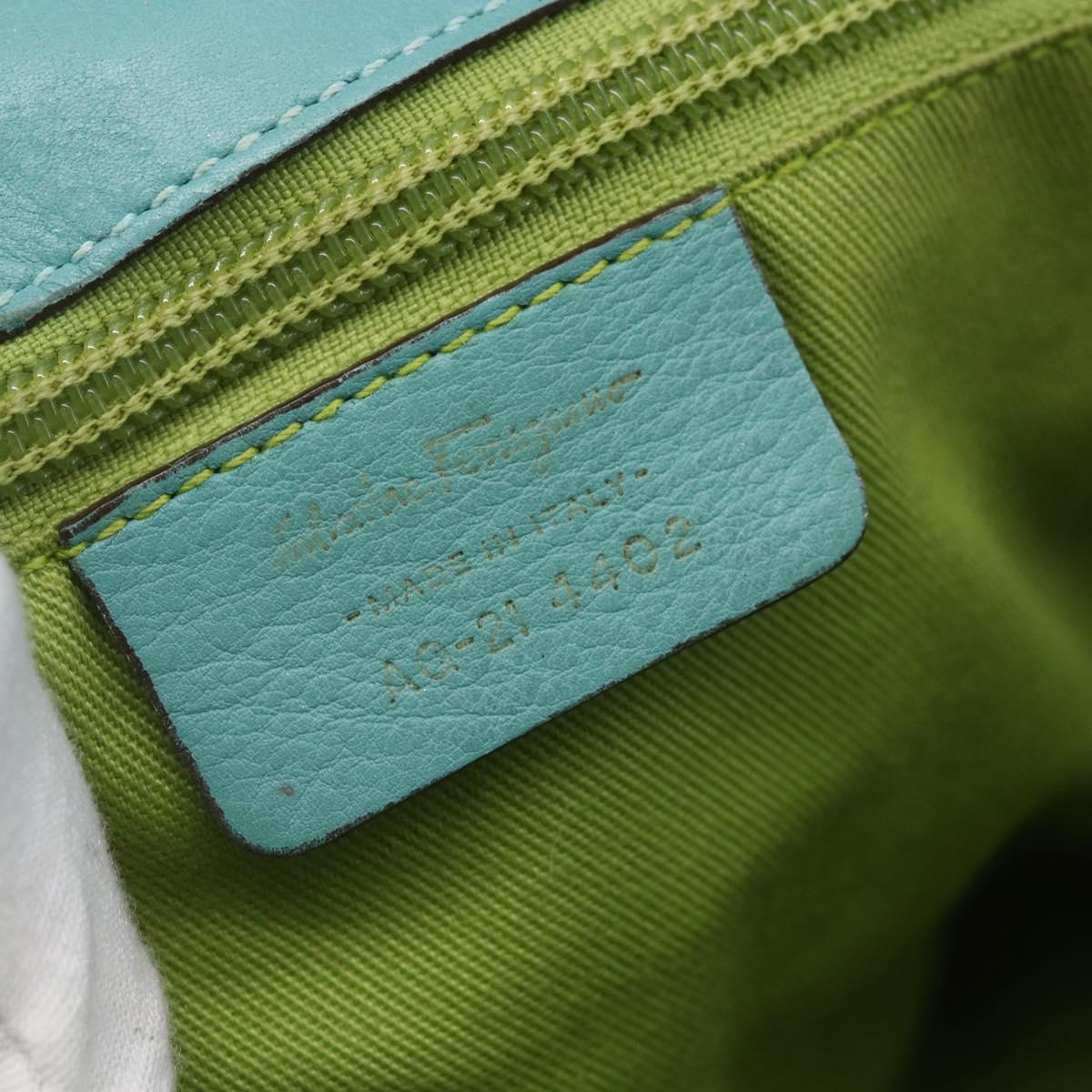 Salvatore Ferragamo Gancini Tote Bag Leather Turquoise Blue Auth 153461