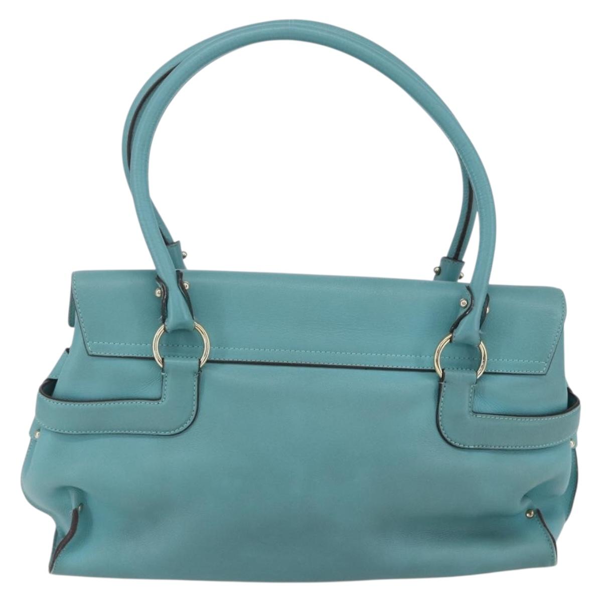 Salvatore Ferragamo Gancini Tote Bag Leather Turquoise Blue Auth 153461