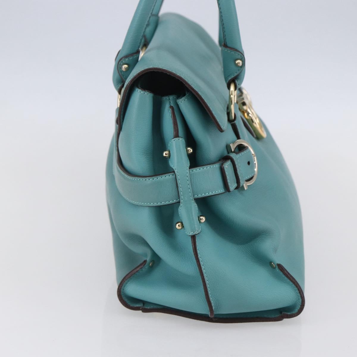 Salvatore Ferragamo Gancini Tote Bag Leather Turquoise Blue Auth 153461