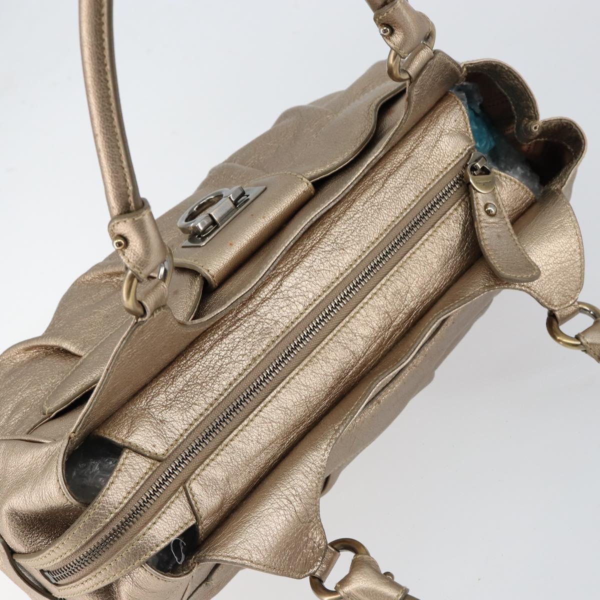 Salvatore Ferragamo Gancini Tote Bag Leather Gold Auth 153462